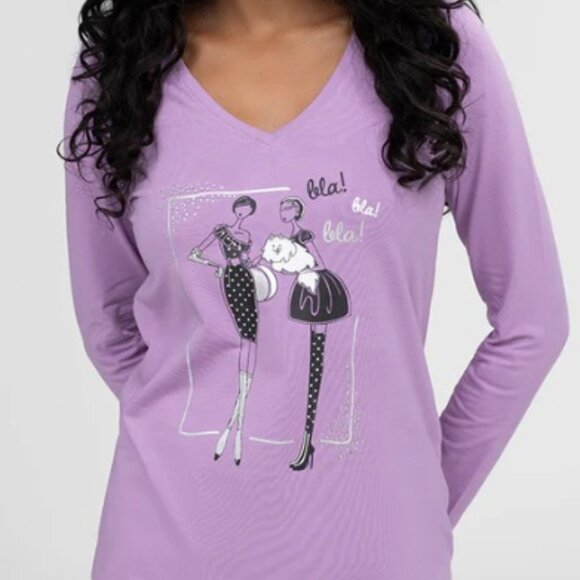 M💜 Cute Puppy Lovers Graphic long-sleeved Lavande Mauve T-shirt - Picture 1 of 6